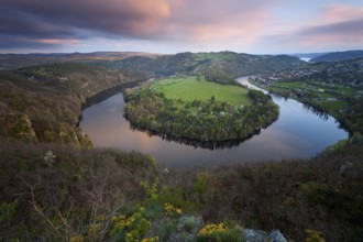 Sunset on spring evening at the loop of the Vltava (Vltava) View of Solenice Central Bohemia Czech