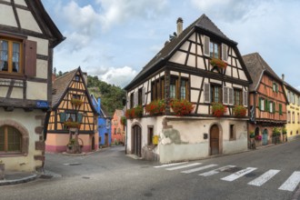 Half-timbered houses passing through Niedermorschwihr, Ellsass