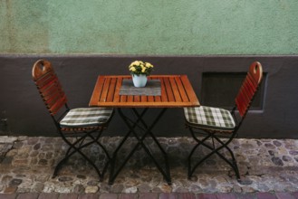Empty, sparsely decorated table in a restaurant