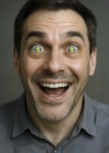 Portrait, a man has dollar signs in his eyes, symbolic image, money, dollars, finances, finance,