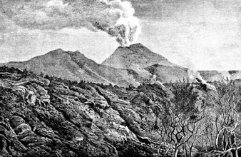 Lava flows of Vesuvius in 1872, stratovolcano, geology, hot lava, smoke, steaming volcano, lava
