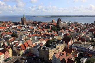 City panorama from above, Stralsund, Hanseatic City of Stralsund, Vorpommern-RÃ¼gen District,