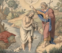Biblical story, Jesus' baptism. The baptism of Jesus by John the Baptist took place in the Jordan