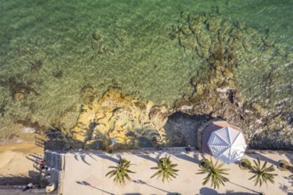 The hot springs of Loutra Edipsou on the island of Euboea or Evia seen from the air, Greece