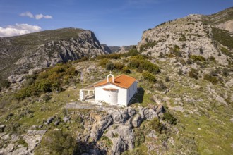 Greek Orthodox Church of the Annunciation seen from the air in the countryside near Konistres,