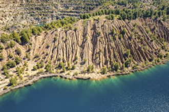 Mining lake on the island of Euboea or Evia seen from the air, Greece