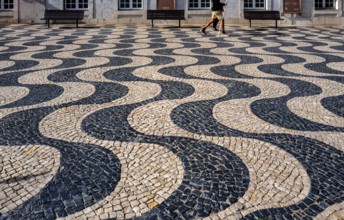 Pattern of the walkway in October 5th Square, Praca 5 de Outubro named after the 1910 revolution