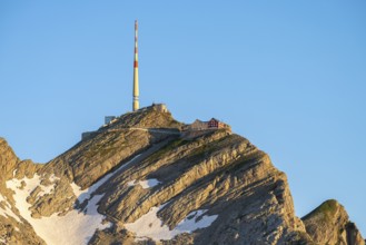 Summit of SÃ¤ntis with Berggasthof Alter SÃ¤ntis, Alpstein, Appenzell, Switzerland