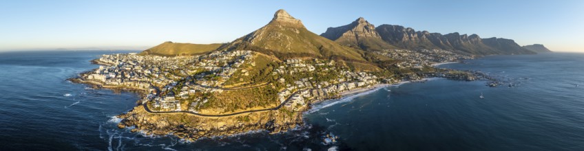 Cityscape, Aerial View, Ocean with Bantry Bay, Clifton Beach, Camps Bay and Lion's Head, Cape Town,
