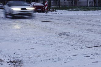 Winter, slippery roads with snow and ice, slippery roads, Germany