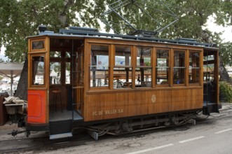 Historic Soller train car traveling from Palma to Soller and Port de Soller, Majorca, Spain