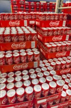 Pallet with cans drinking cans beverage cans of soft drink Coca-Cola Coke Coca Cola, Germany