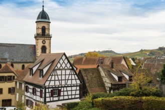 Medieval village with half-timbered houses, Saint-Hippolyte, Bas-Rhin, Alsace, France