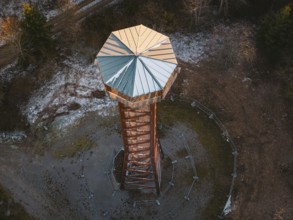 Bird's-eye view tower surrounded by an autumnal forest, Hohe Warte observation tower, Hohenwart,