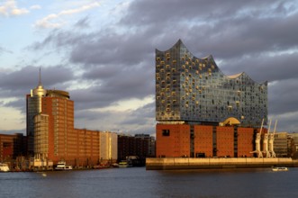 View over the Norderelbe to the Elbe Philharmonic Hall, Elphie, Columbus House, Hafencity,
