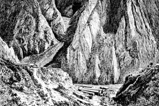 Mountain pass in the Cordillera of Peru, high mountains, gorge, valley, building, village, erosion,