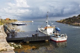 Boats in harbour, FrederiksÃ¸, Frederiksö, Ertholmene, Pea Islands, Bornholm, Denmark