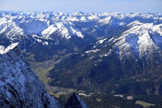 View of the Tyrolean Alps from the mountain station of the Zugspitz cable car, Austrian side,