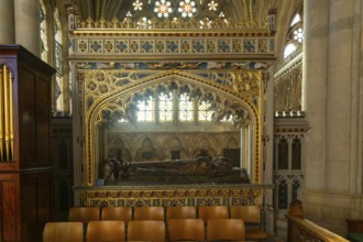 Memorial tomb effigy Bishop Walter Bronescombe died 1280 Exeter cathedral church, Exeter, Devon,