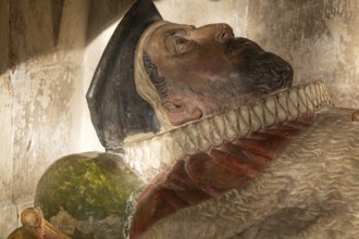 Detail of memorial tomb effigy Sir John Dodderidge, died 1628 Exeter cathedral church, Exeter,