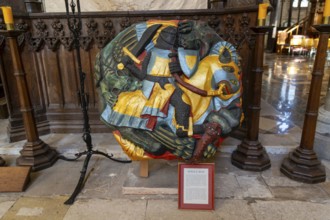 Replica roof boss inside Exeter cathedral church, Exeter, Devon, England, UK