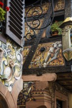 Artfully painted half-timbered houses, SÃ©lestat, Schlettstadt, Alsace, Bas-Rhin department, France