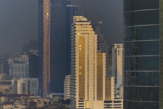 Panorama from the Iconsiam viewing platform of skyscrapers of the Bangrak banking district at