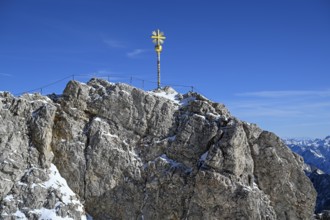 Zugspitze summit cross (2962 m), Grainau municipality, Garmisch-Partenkirchen district, Bavaria,