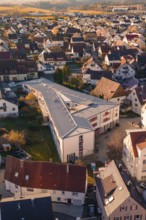 Bird's eye view of the roof landscape of a residential area with typical regional architectural