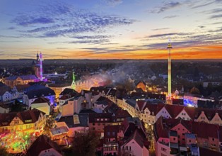 View from above from the Ferris wheel of the atmospheric All Saints Fair in the evening, Altstadt,