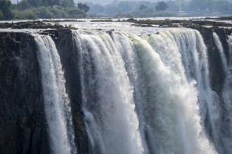Water plunges into the depths, Victoria Falls with gorge, Zambezi, Zimbabwe