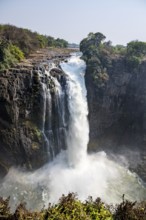 Water plunges into the depths, Victoria Falls with gorge, Zambezi, Zimbabwe