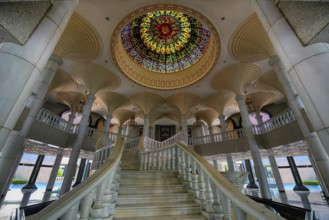 Jame' Asr Hassanil Bolkiah Mosque, Entrance stairs with colorful iron-wrought cupola, Bandar Seri