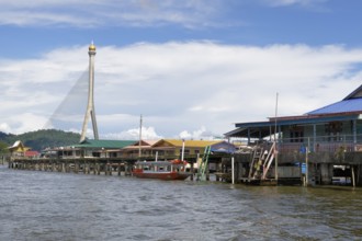 Raja Isteri Pengiran Anak Hajah Saleha Bridge or Sungai Kebun Bridge viewed from the water village