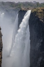 Water plunges into the depths, Victoria Falls with gorge, Zambezi, Zimbabwe