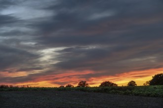 Red evening sky, Othenstorf, Mecklenburg-Western Pomerania, Germany