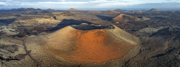 Caldera Colorada volcano, picturesque volcanic landscape with volcanic craters and lava fields in