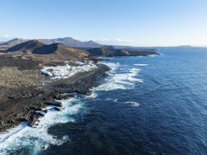 Coastal village fishing village El Golfo, volcanic landscape, coastal landscape, aerial view,