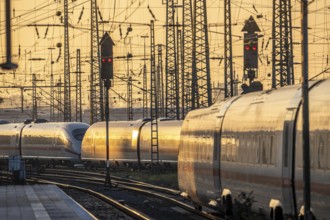 ICE trains on the tracks west of Dortmund Central Station, North Rhine-Westphalia, Germany