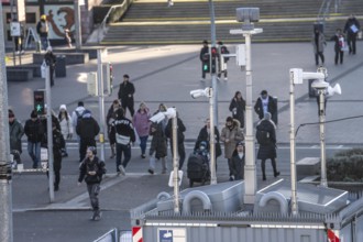 Downtown Dortmund, in front of the main train station, the police have set up comprehensive video
