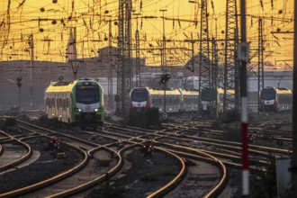 Public transport trains on the tracks, west of Dortmund Central Station, North Rhine-Westphalia,