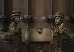 Interior view, picture carving in the choir stalls, Our Lady of Ulm, Ulm, Baden-WÃ¼rttemberg,