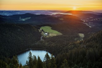 View from Feldberg to Feldsee looking east, sunrise, Black Forest, Southern Black Forest,