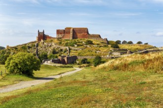 Hammershus fortress ruins, medieval castle ruins on a cliff, tourist attraction, Allinge-Sandvig,