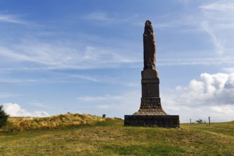 Memorial stone, stone obelisk, Hammershus fortress, tourist attraction, Allinge-Sandvig, Bornholm,