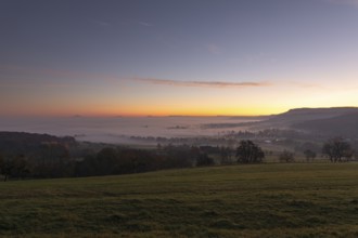 Three Kaiserberge mountains in golden morning light, Hohenstaufen, Aichelberg, spectacular dawn