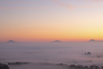 Three Kaiserberge in golden morning light, Hohenstaufen, Aichelberg, Spectacular dawn over the