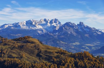 Alpbichlalm with Dachstein massif, autumn, Osterhorn Group, Salzkammergut, Province of Salzburg,