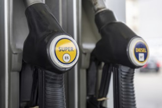 Close-up of a gas pump with gas and diesel