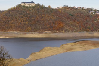 View of Lake Eder and Waldeck Castle, Hesse, Germany